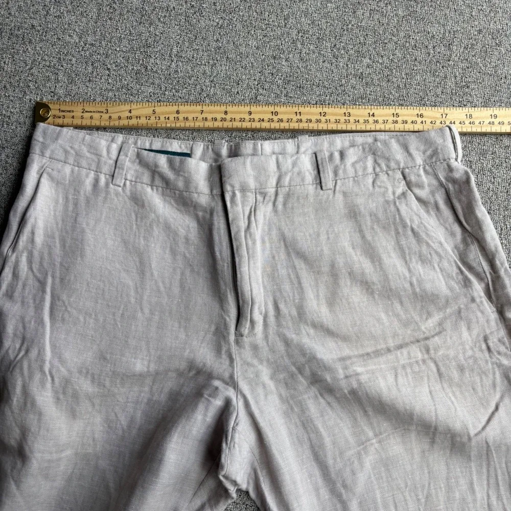 Perry Ellis Pants Mens 34x30 Linen Blend Beige Flat Front Straight Leg